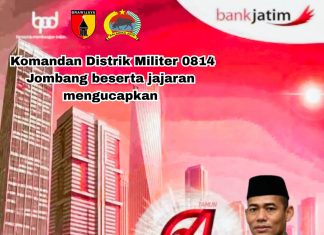 Dandim 0814 Jombang Beserta Jajaran mengucapkan Selamat Ulang Tahun Bank Jatim ke 64